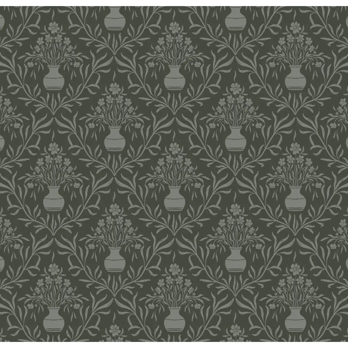 Adela Wallpaper - Flower Vases - by Lisee Ree - Sample 1 foot by 1 foot / Olive - Loomwell Home Goods