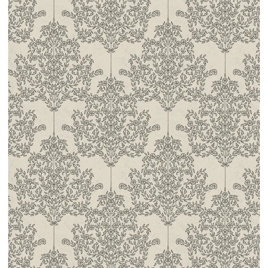 Adelae Wallpaper - Delicate Floral Damask - by Quirky Paisley Designs - Sample 1 foot by 1 foot / Cream and Black