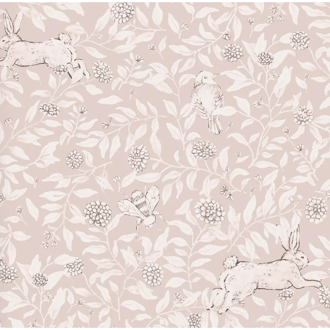Afton Wallpaper - Bunnies Birds and Bees - by Luna Pictata - Sample 1 foot by 1 foot / Pink - Loomwell Home Goods