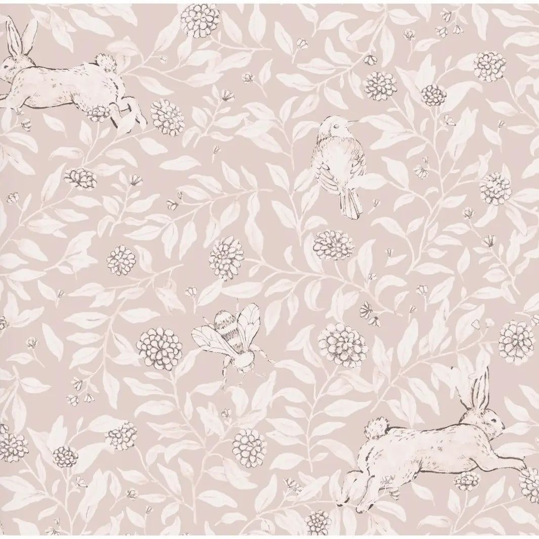 Afton Wallpaper - Bunnies Birds and Bees - by Luna Pictata - Sample 1 foot by 1 foot / Pink - Loomwell Home Goods