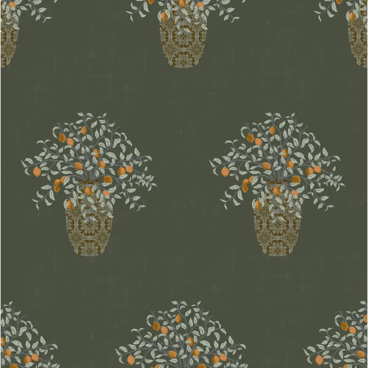 Alessa Wallpaper - Flower Vases - by The Bright Leaf Design - Sample 1 foot by 1 foot / Dark - Loomwell Home Goods