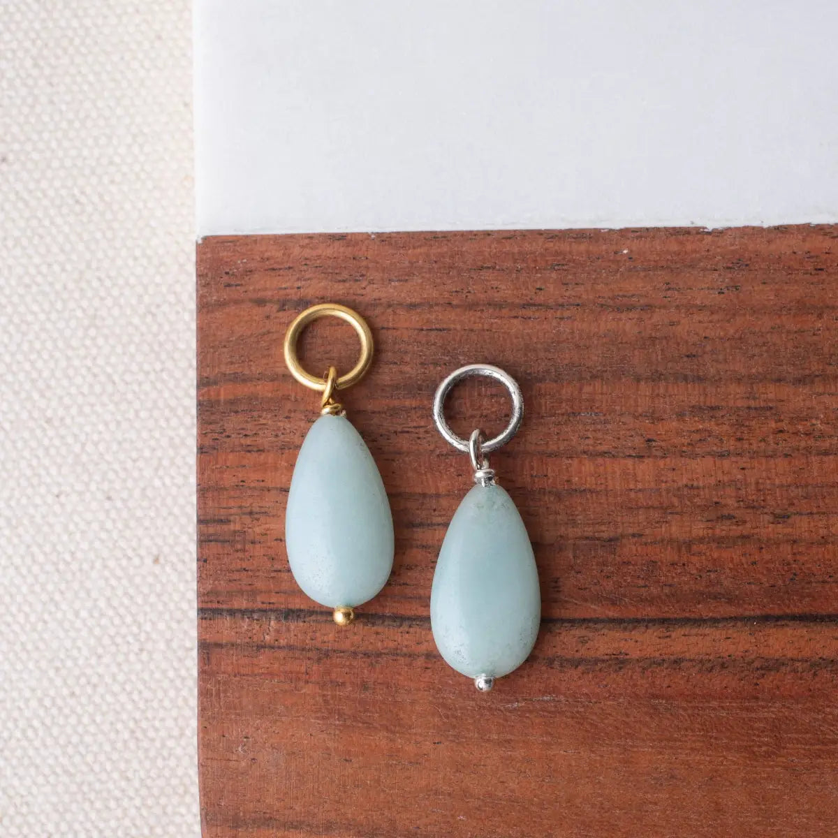 Amazonite Flat Teardrop Charm - Gold or Silver - Bel Kai