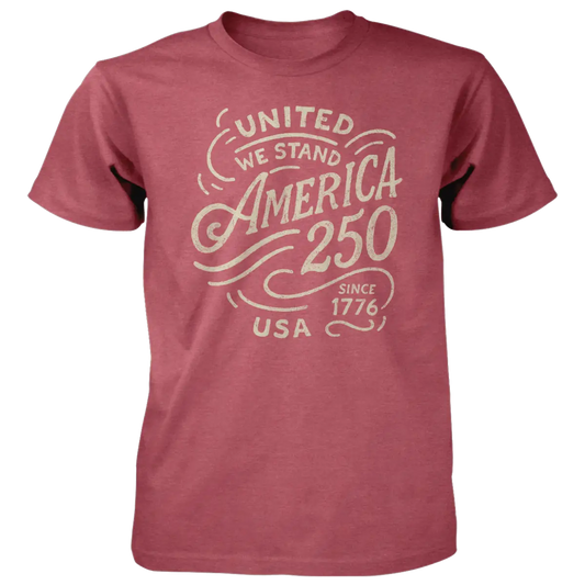 America 250 T-Shirt - United We Stand - Blue or Red - Heather Cardinal Red / M - American Traditions
