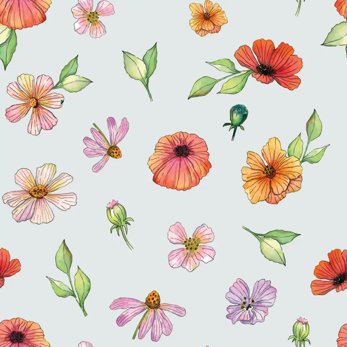 Amy Wallpaper - Watercolor Flowers - by Sara Mari - Sample 1 foot by 1 foot / Mint - Loomwell Home Goods