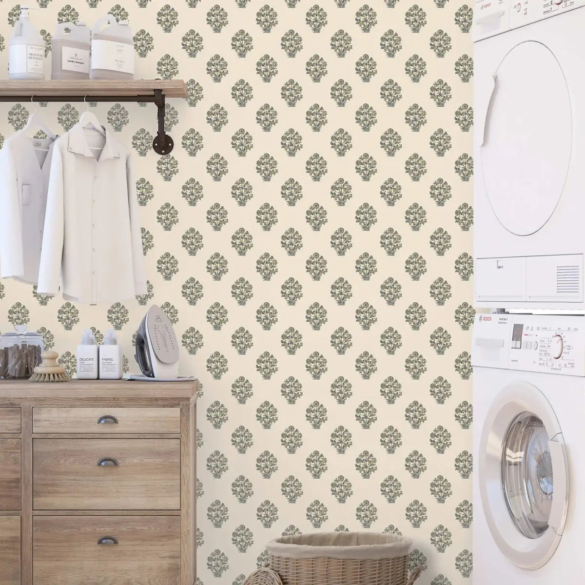 Anastasia Wallpaper - Traditional Block Print Botanical - Loomwell Home Goods