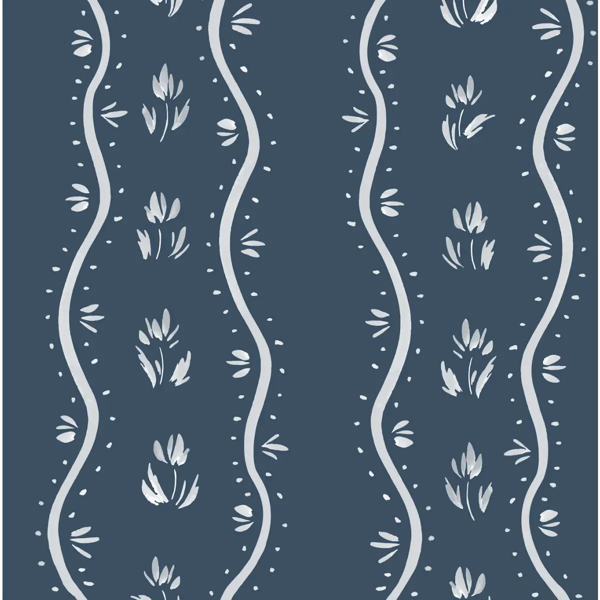 Annabelle Cottage Wallpaper - Wavy Flower Stripes - by Melissa Johnson - Sample 1 foot by 1 foot / Navy - Loomwell Home