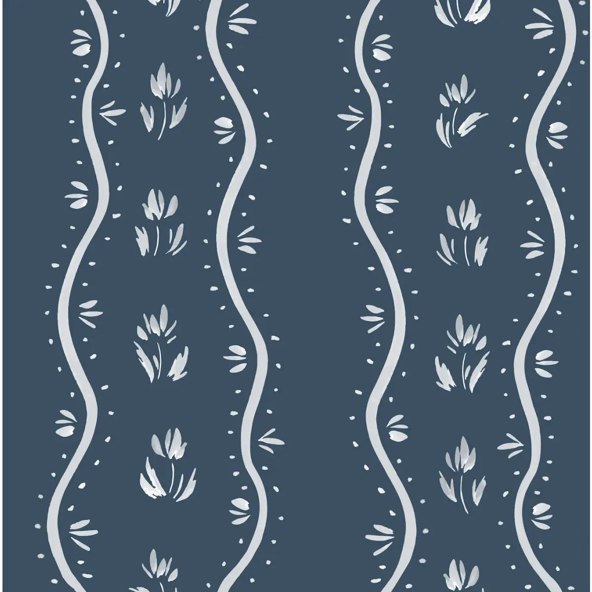 Annabelle Cottage Wallpaper - Wavy Flower Stripes - by Melissa Johnson - Sample 1 foot by 1 foot / Navy - Loomwell Home