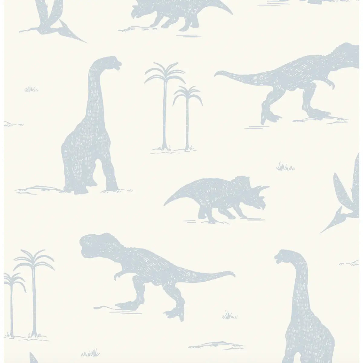 Arlo Wallpaper - Sketched Dinosaurs - by Hufton Studio - Sample 1 foot by 1 foot / Mid Blue - Loomwell Home Goods