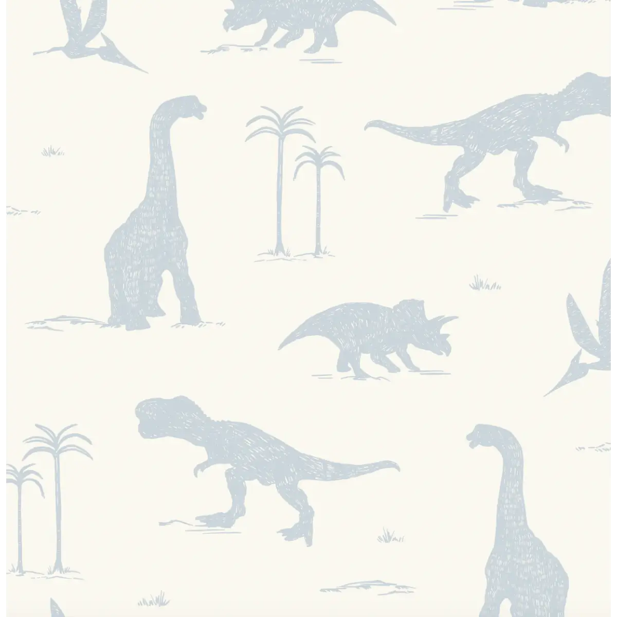 Arlo Wallpaper - Sketched Dinosaurs - by Hufton Studio - Sample 1 foot by 1 foot / Mid Blue - Loomwell Home Goods