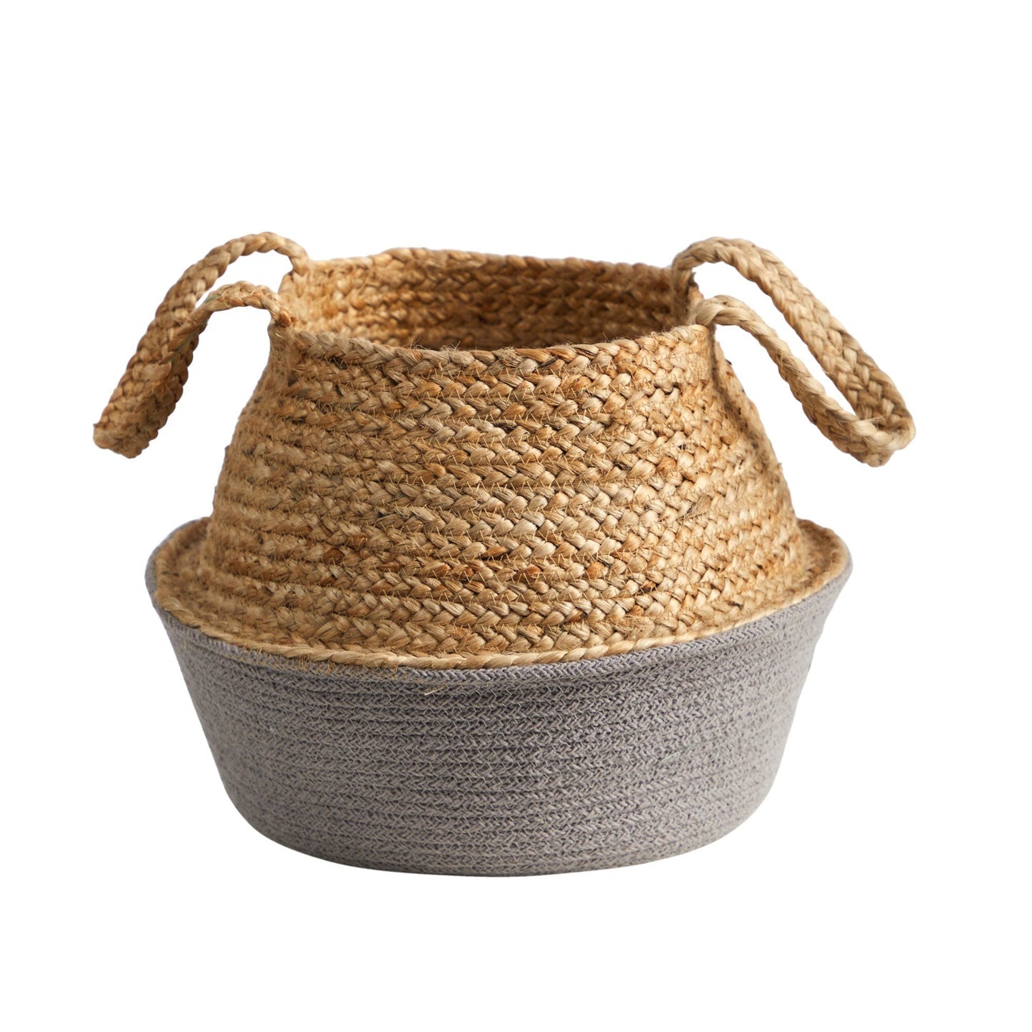 14” Boho Chic Handmade Cotton & Jute Gray Woven Planter - Nearly Natural