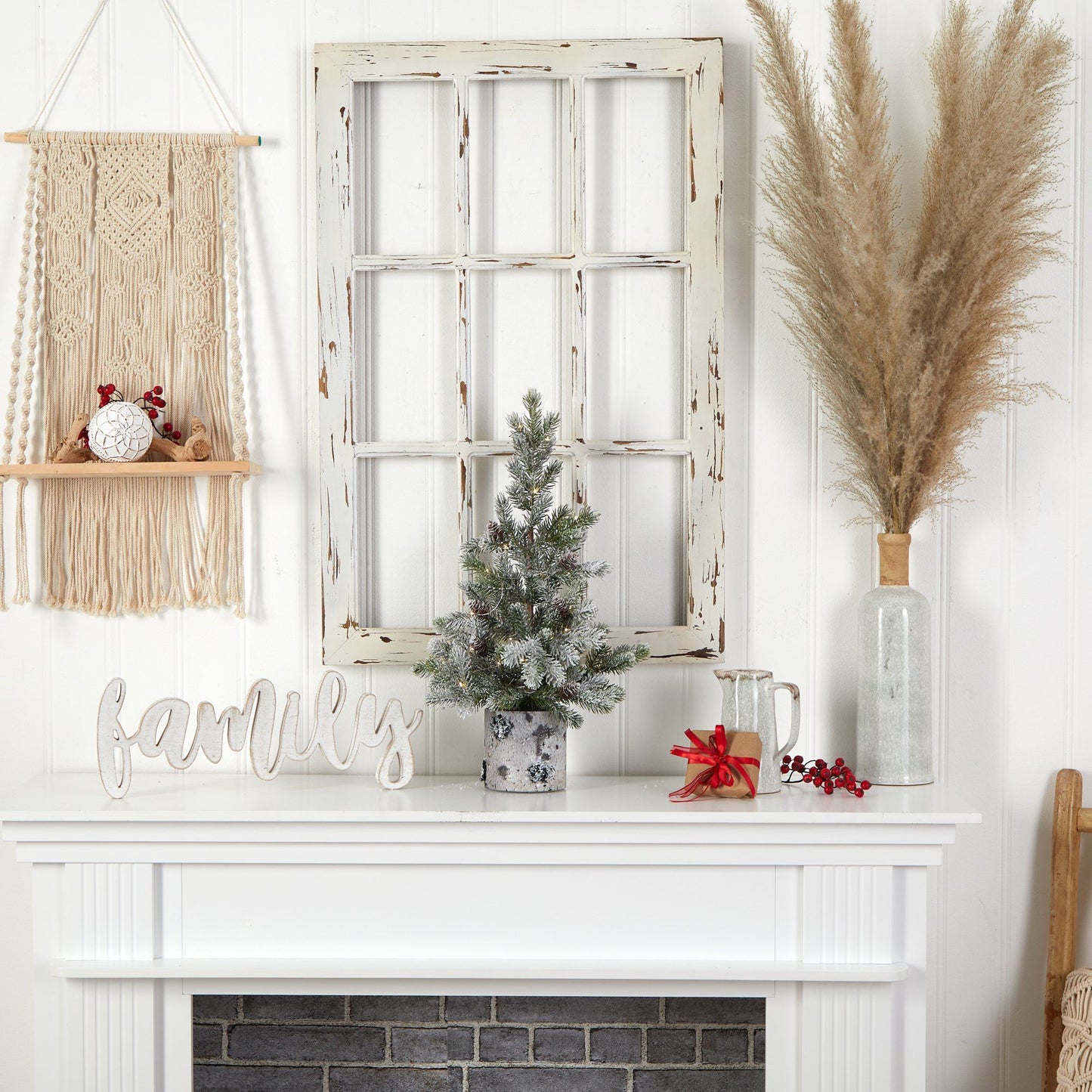 24” Flocked Artificial Christmas Tree in Decorative Birch Bark Planter - Nearly Natural