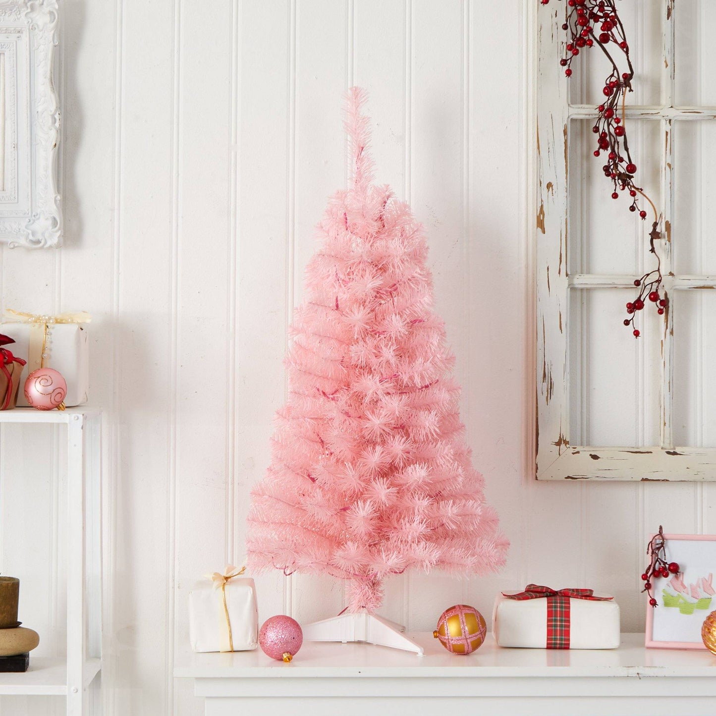 3’ Pink Artificial Christmas Tree with 50 LED Lights and 118 Bendable Branches - Pink - Nearly Natural