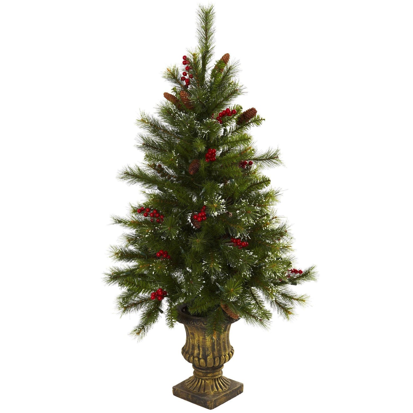 4’ Christmas Tree w/Berries Pine Cones LED Lights & Decorative Urn - Christmas Tree