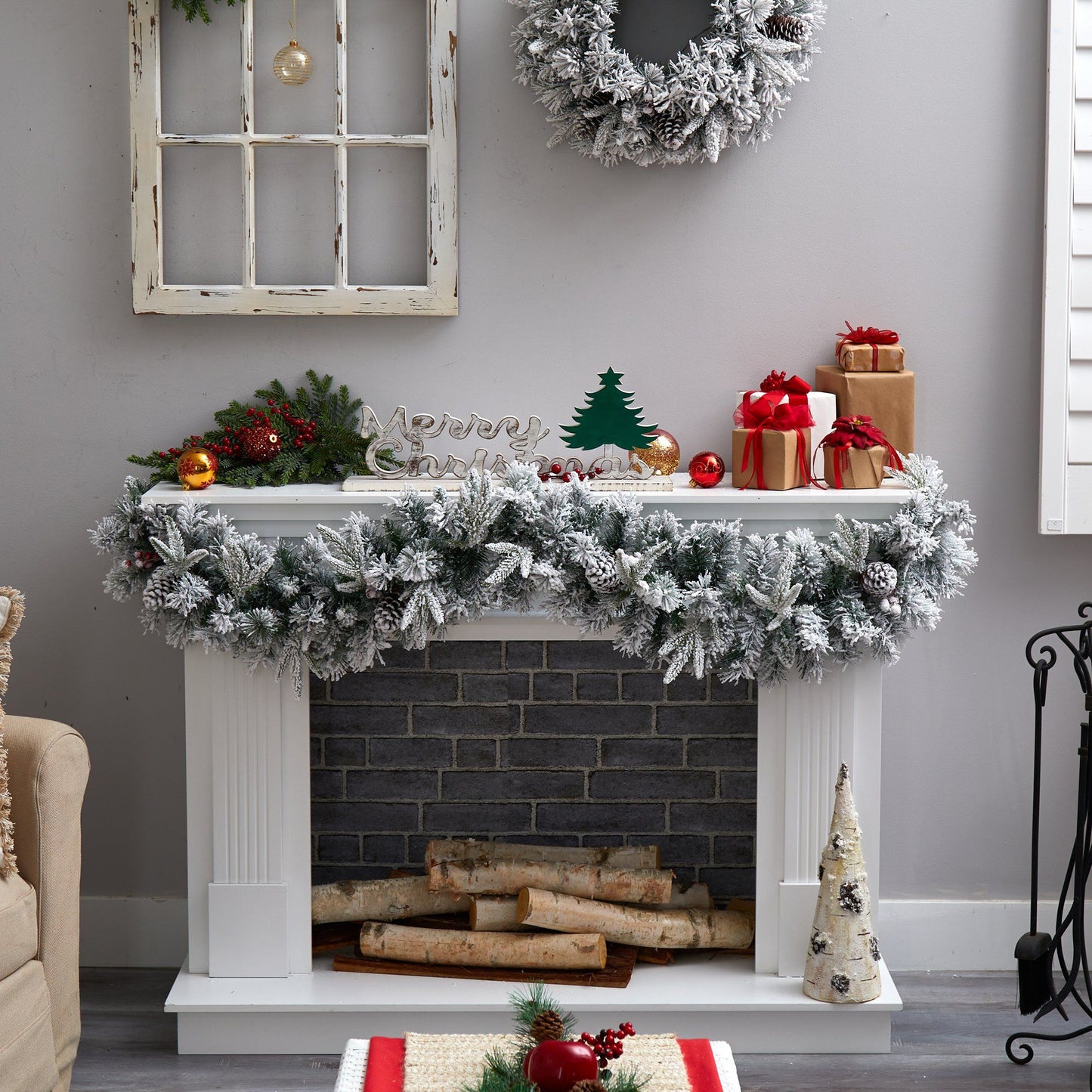 6’ Flocked Artificial Christmas Garland with Pine Cones and 35 Warm White LED Lights - Nearly Natural