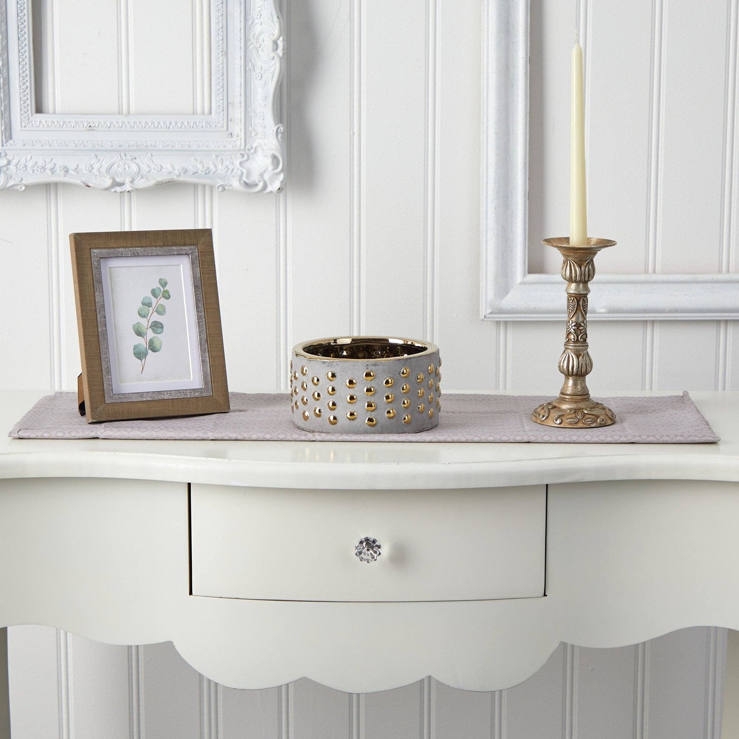 6.75” Regal Stone Hobnail Planter with Gold Accents - Nearly Natural