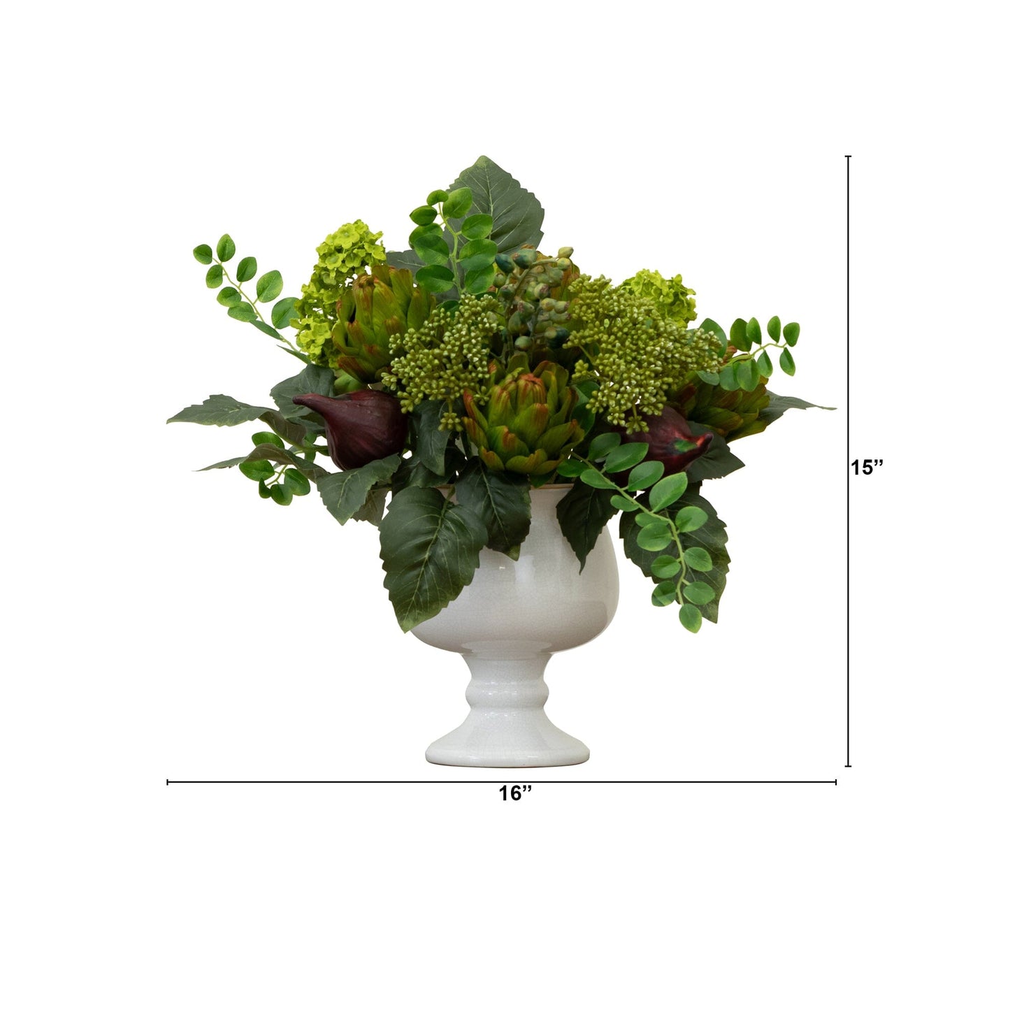 Composition florale en soie d'artichauts et d'hortensias