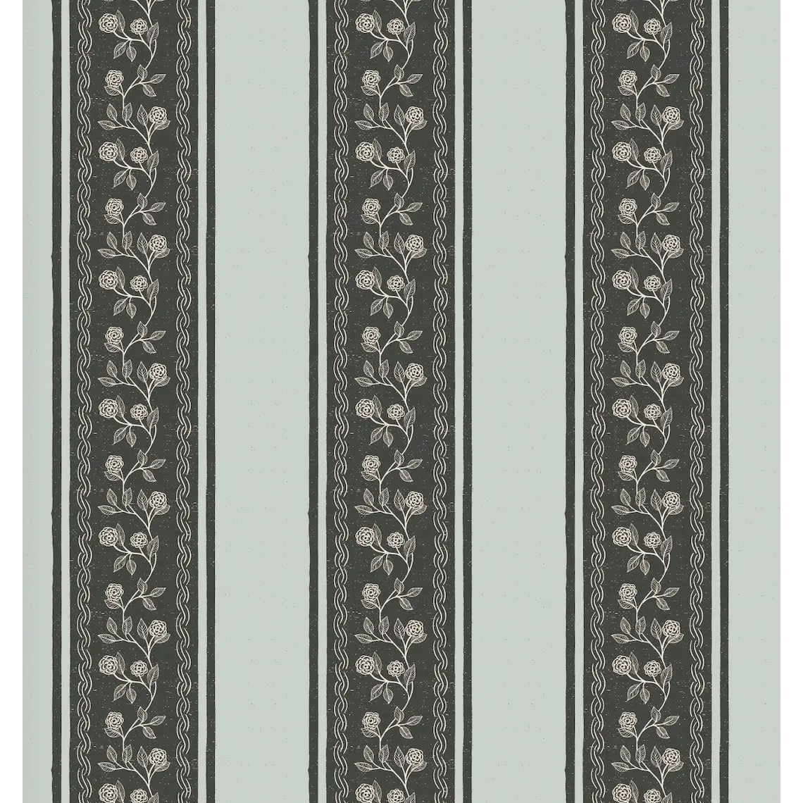 Ashby Wallpaper - Vine Stripes - by Zenclover - Sample 1 foot by 1 foot / Charcoal and Mint - Loomwell Home Goods