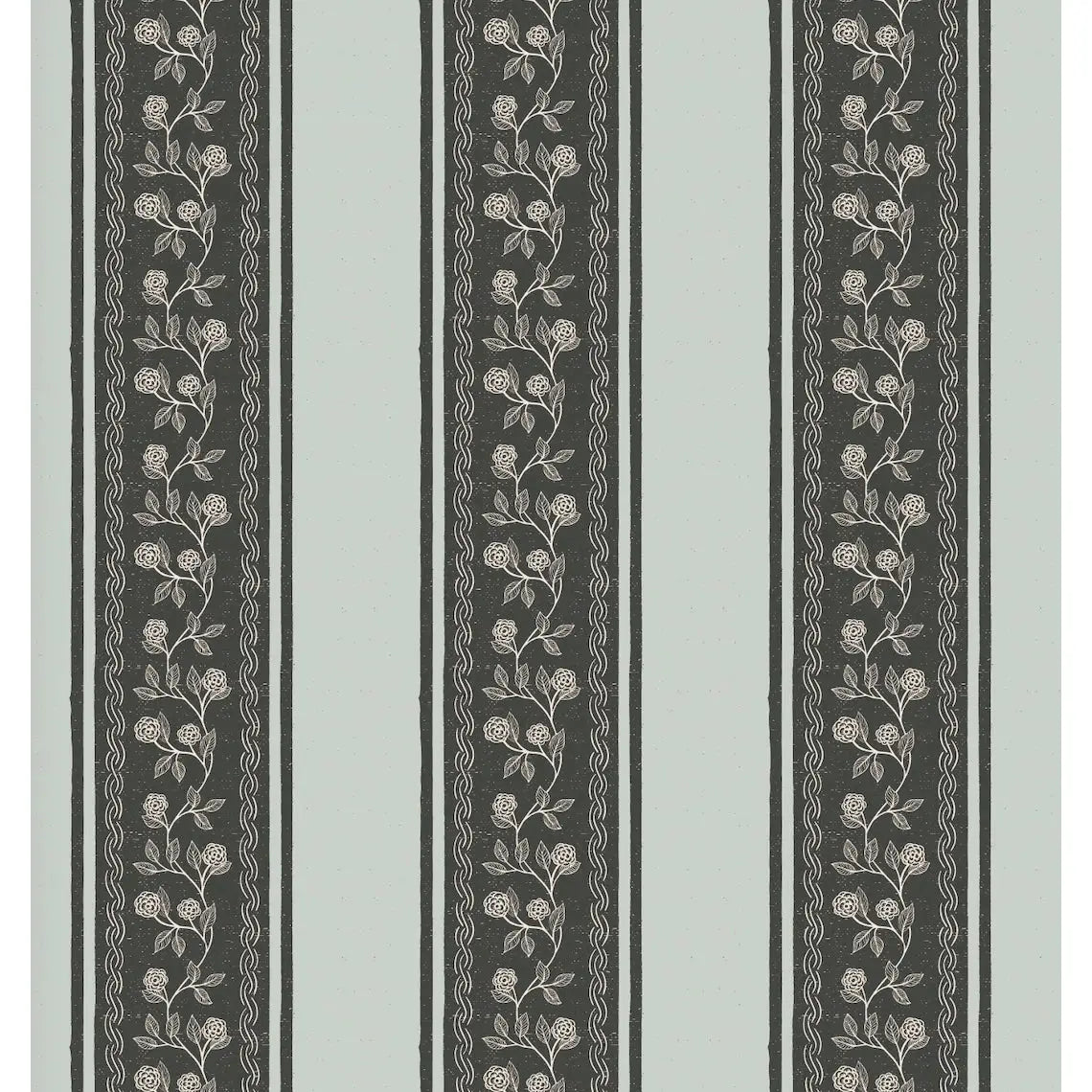 Ashby Wallpaper - Vine Stripes - by Zenclover - Sample 1 foot by 1 foot / Charcoal and Mint - Loomwell Home Goods