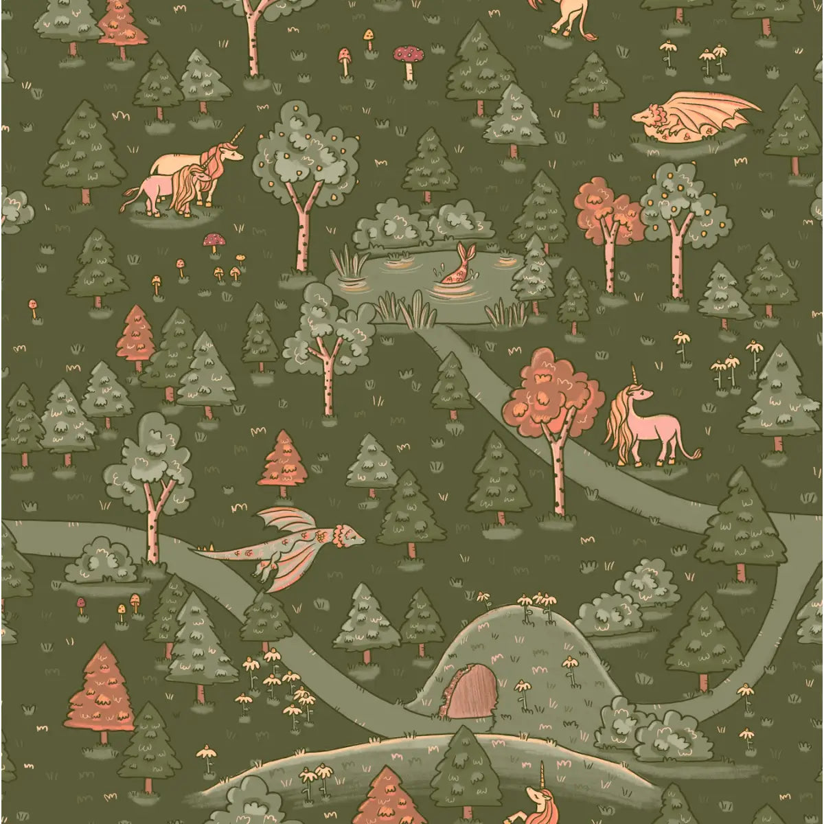 Aubrette Wallpaper - Unicorn Forest Pathways for Kids - by Tylee Hansen - Sample 1 foot by 1 foot / Night - Loomwell