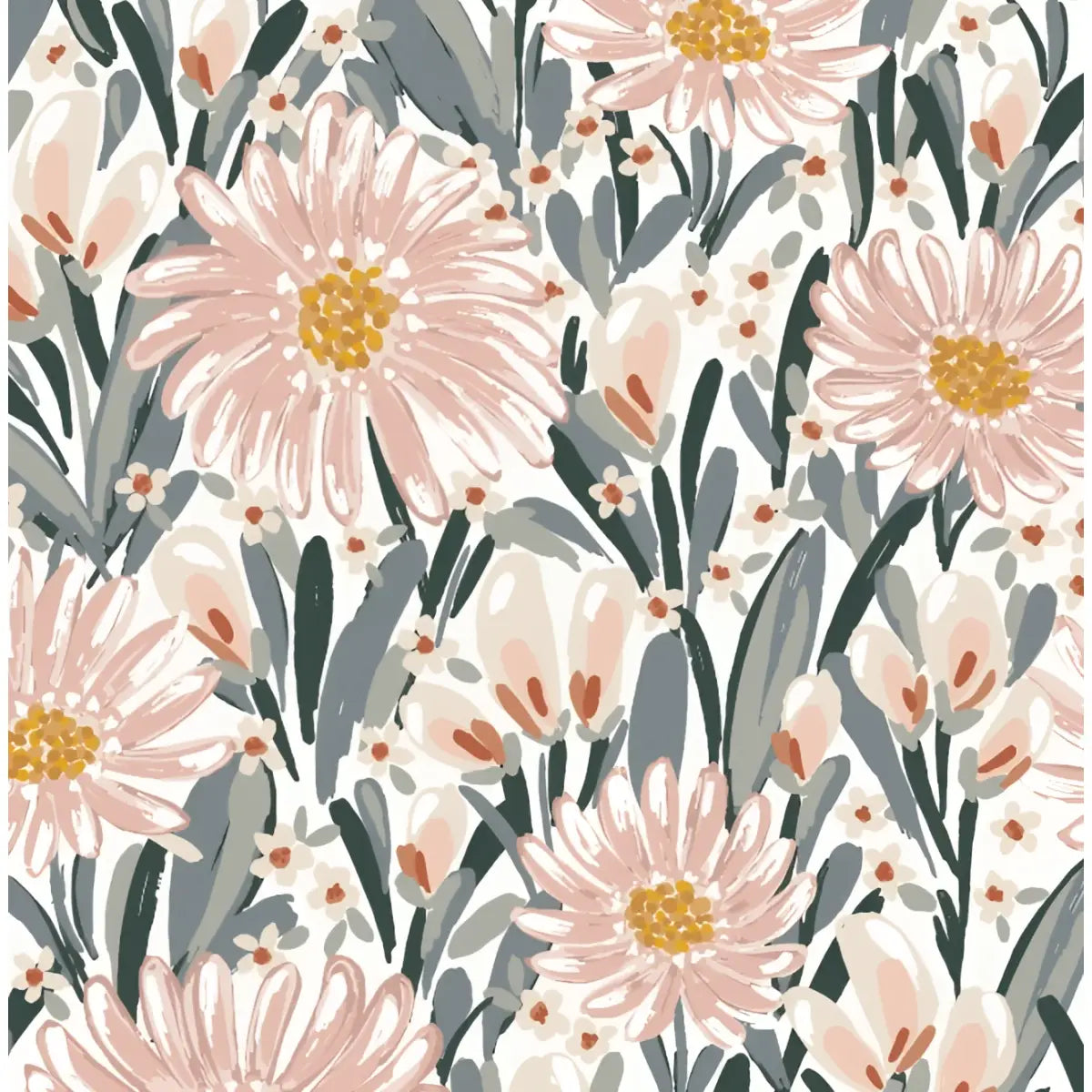 Auden Wallpaper - Pink Flower Joy - by Hufton Studio - Sample 1 foot by 1 foot / Mid Pink - Loomwell Home Goods