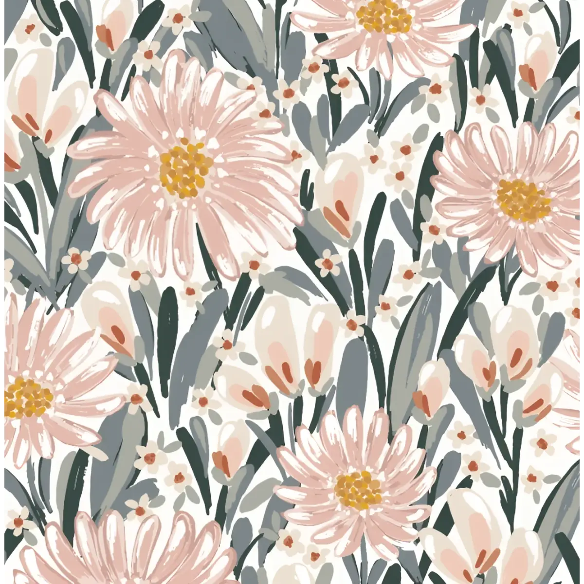 Auden Wallpaper - Pink Flower Joy - by Hufton Studio - Sample 1 foot by 1 foot / Mid Pink - Loomwell Home Goods