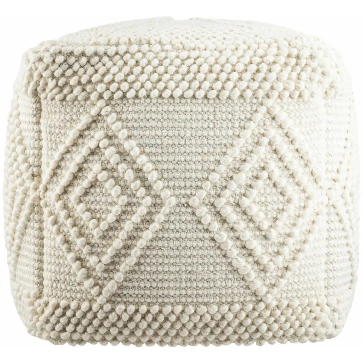 Aveley Beige Cotton Knitted Pouf - 18’’ Cube - Boutique Rugs
