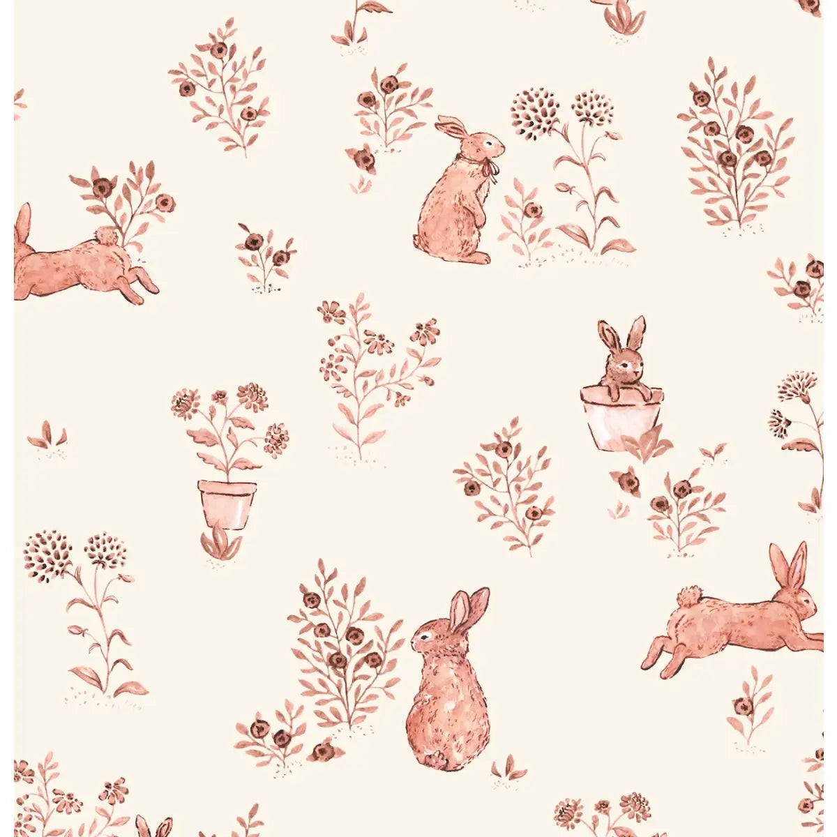 Aven Wallpaper - Bunnies - by Luna Pictata - Sample 1 foot by 1 foot / Rust - Loomwell Home Goods