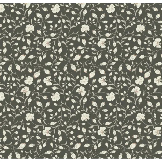 Avie Wallpaper - Simple Flower Vines - by Danelys Sidron - Sample 1 foot by 1 foot / Dark Olive - Loomwell Home Goods
