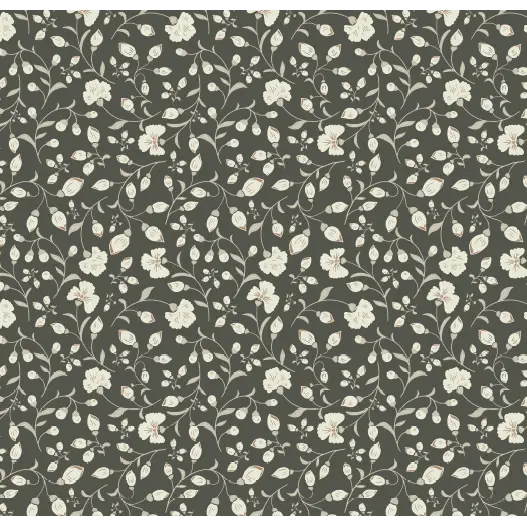 Avie Wallpaper - Simple Flower Vines - by Danelys Sidron - Sample 1 foot by 1 foot / Dark Olive - Loomwell Home Goods