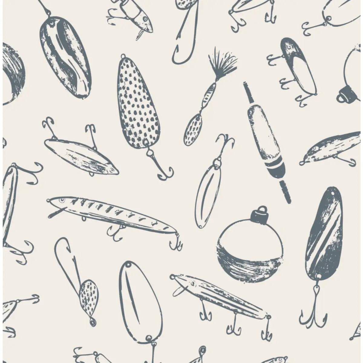 Bait Wallpaper - Fishing Lures - by Kim Hallquist Designs - Sample 1 foot by 1 foot / Blue - Loomwell Home Goods