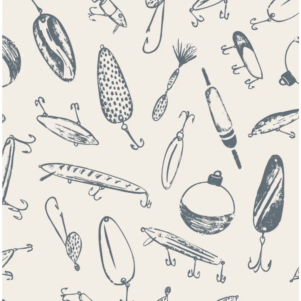 Bait Wallpaper - Fishing Lures - by Kim Hallquist Designs - Sample 1 foot by 1 foot / Blue - Loomwell Home Goods