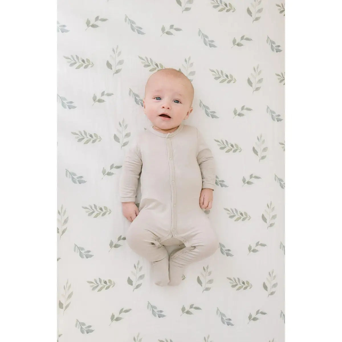 Bamboo Fitted Crib Sheet - Green Leaves - Harp Angel Boutique