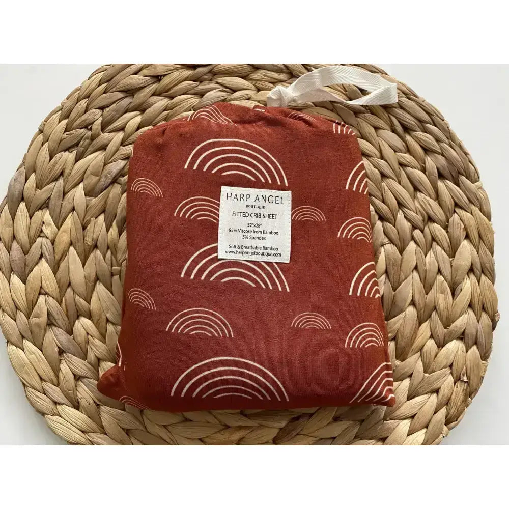 Bamboo Fitted Crib Sheet - Rust Rainbow - Harp Angel Boutique