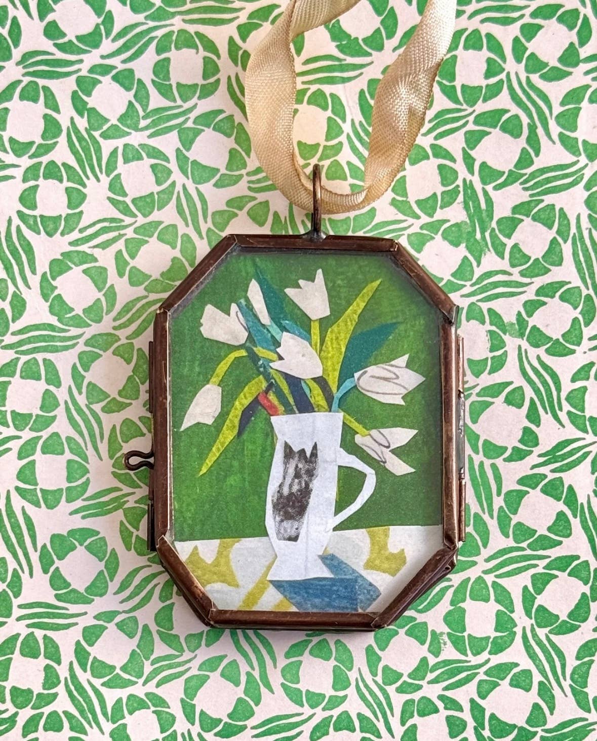 White Tulips - Small Locket Art Miniature