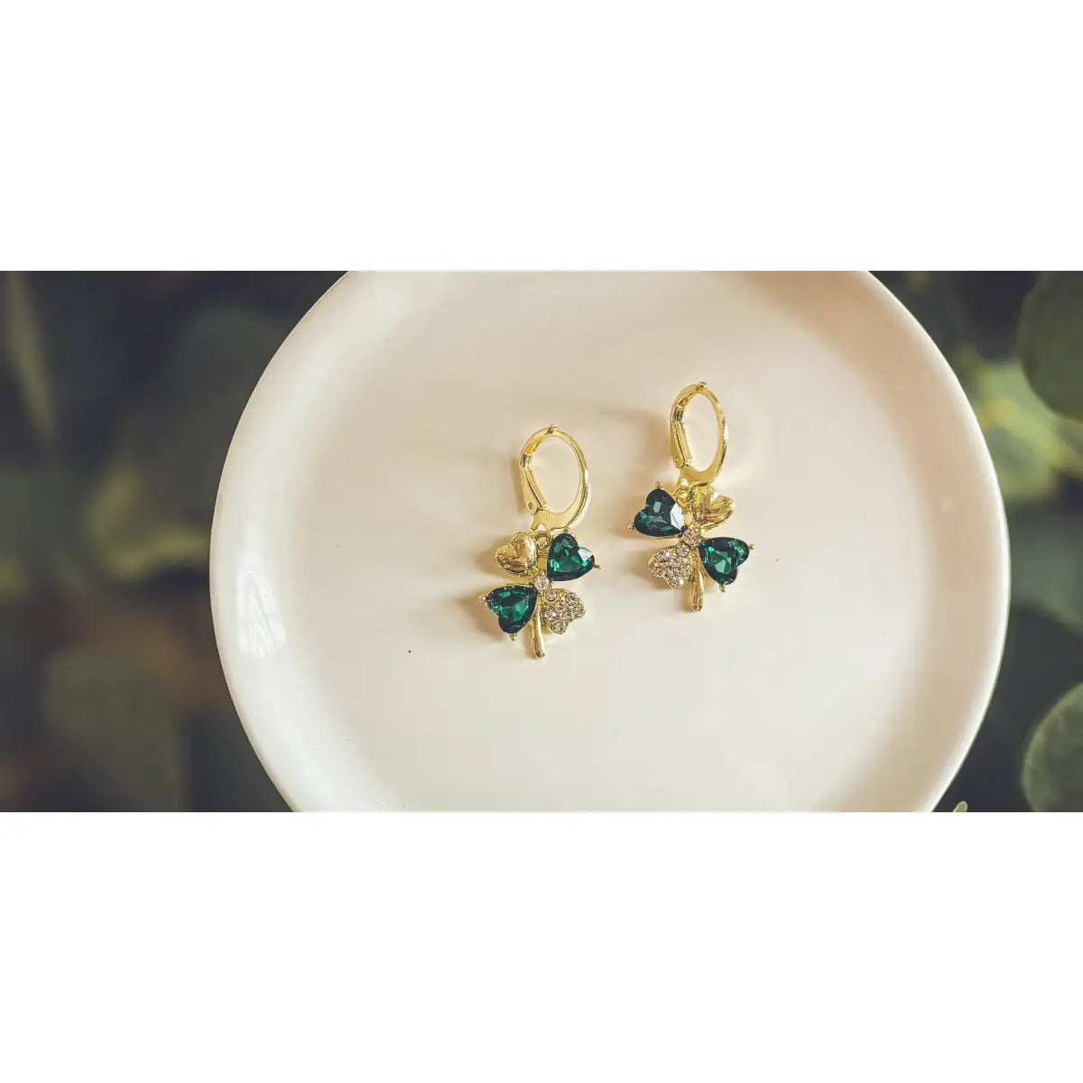 Gold and Emerald Shamrock Earrings - Rooted Home Goods