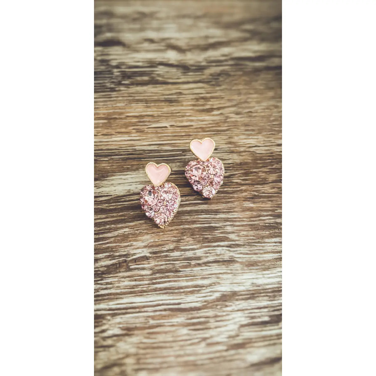 Gold and Pink Crystal Heart Earrings - Rooted Home Goods