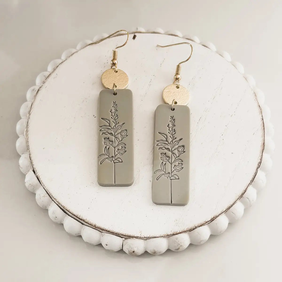 Gray and Gold Floral Earrings - Rooted Home Goods
