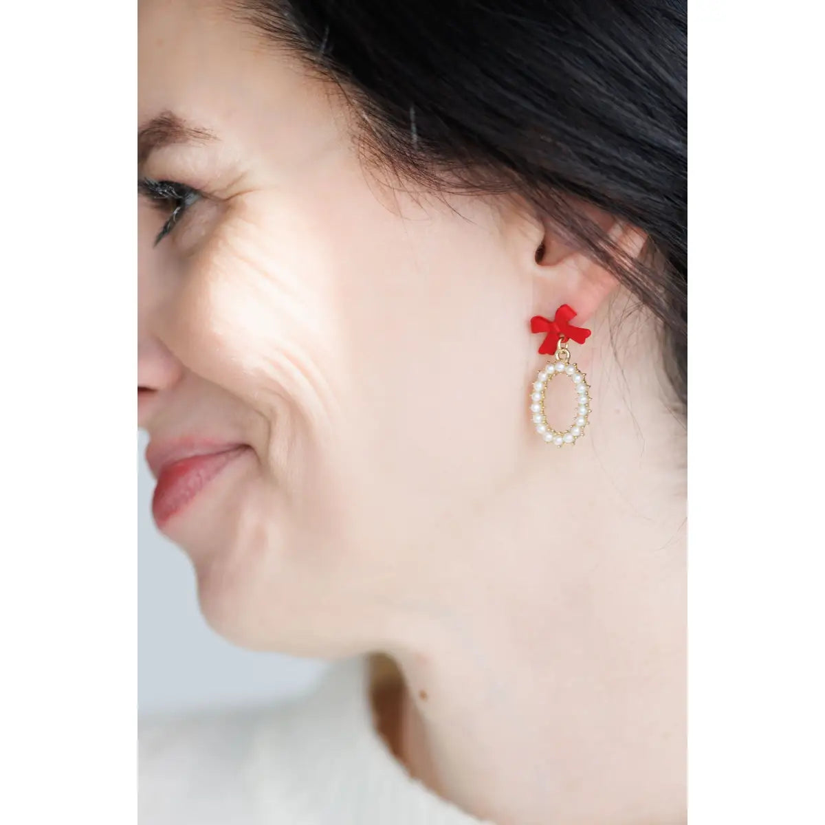 Red Bow and Pearl Earrings - Rooted Home Goods