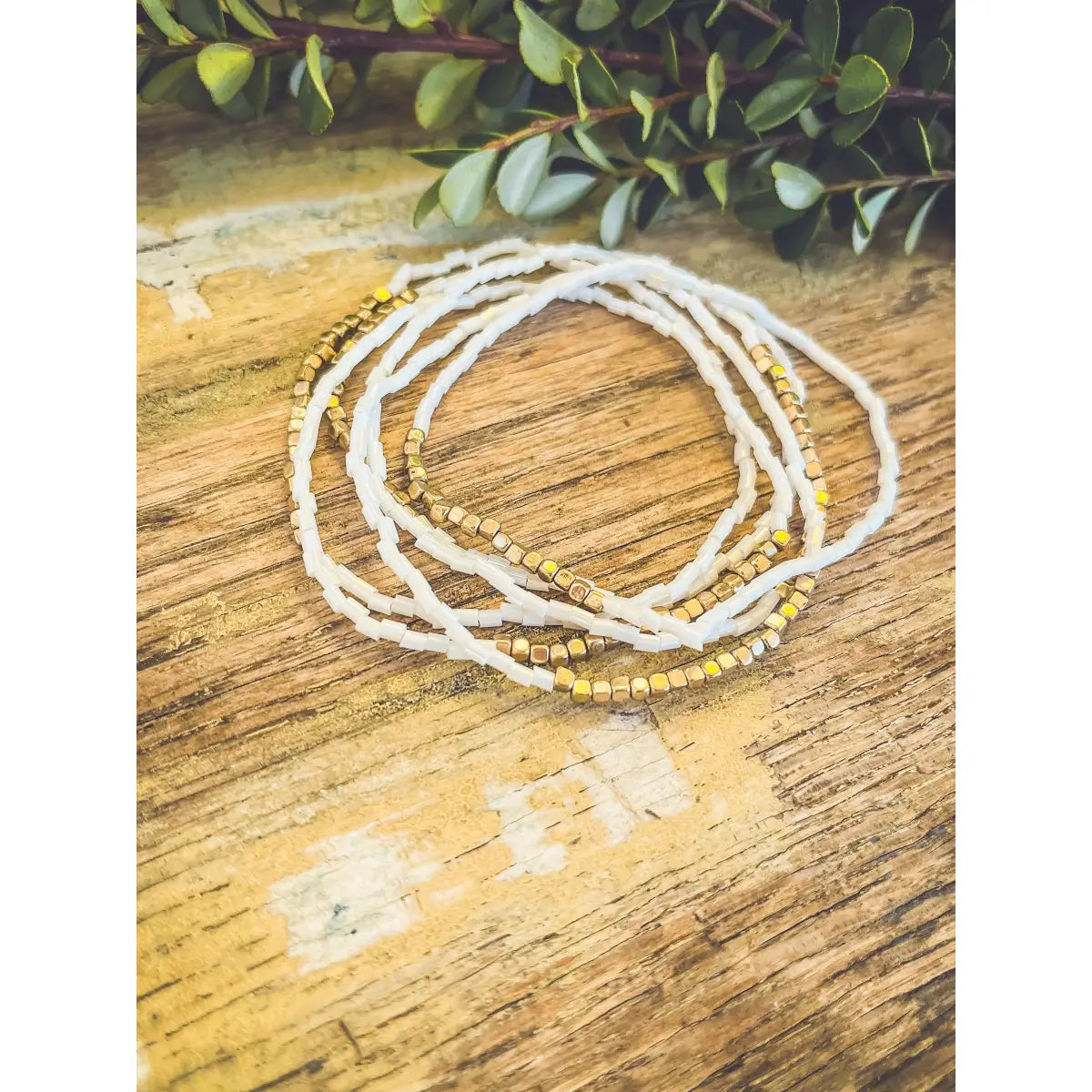 White Seed Bead Stacking Bracelet Set - Rooted Home Goods