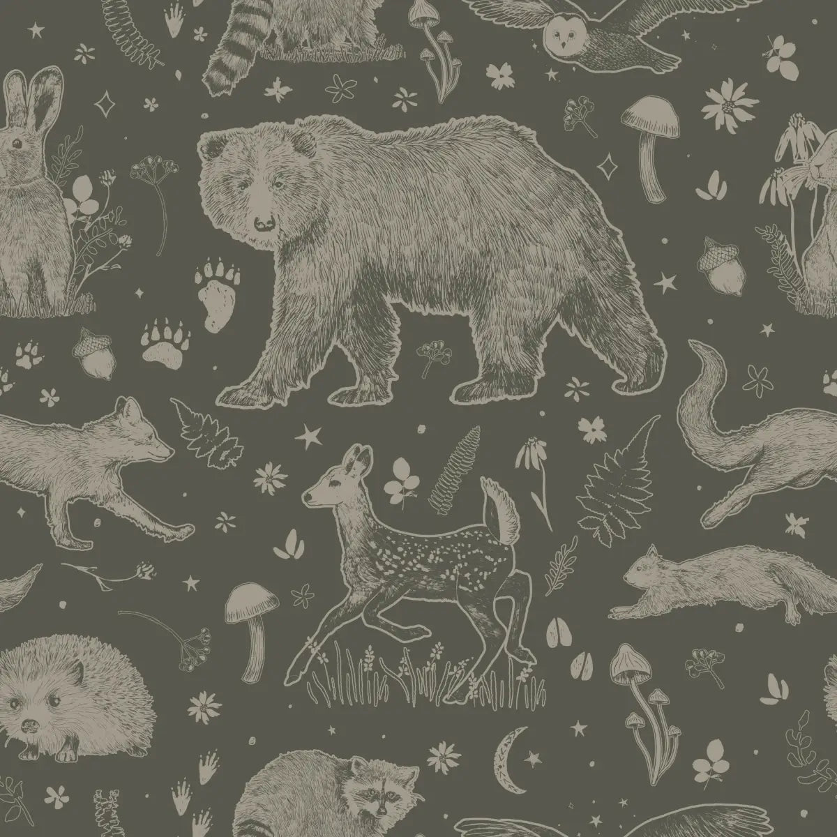 Beckett Wallpaper - Bears and Forest Animals - by Brittany Polatis Design - Sample 1 foot by 1 foot / Sage - Loomwell