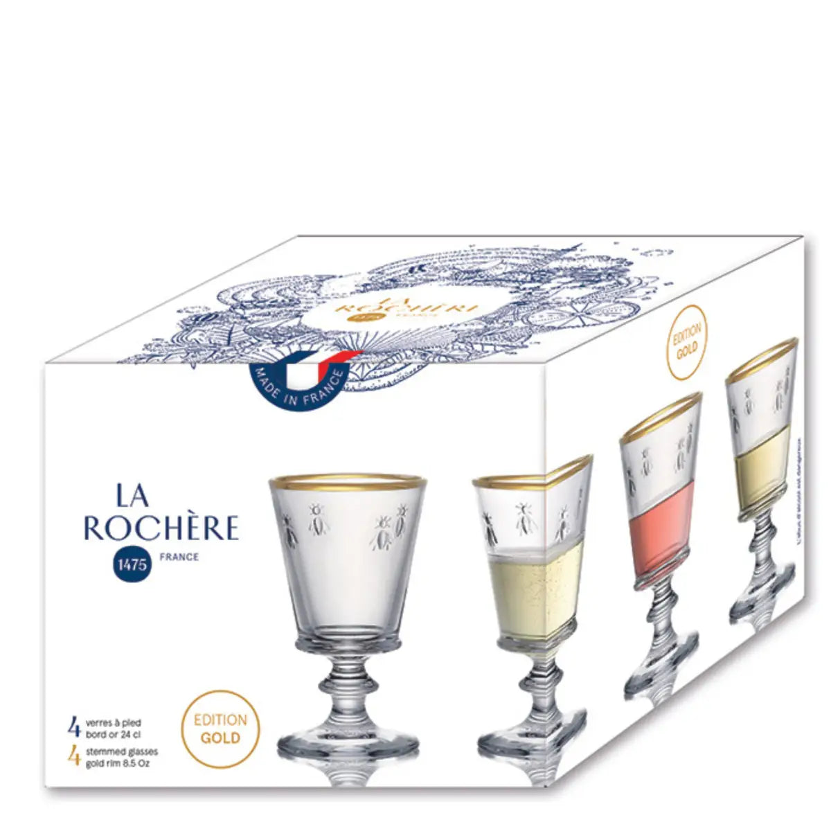 Bee Wine Glasses - Set of 4 - Gold Rim - La Rochere