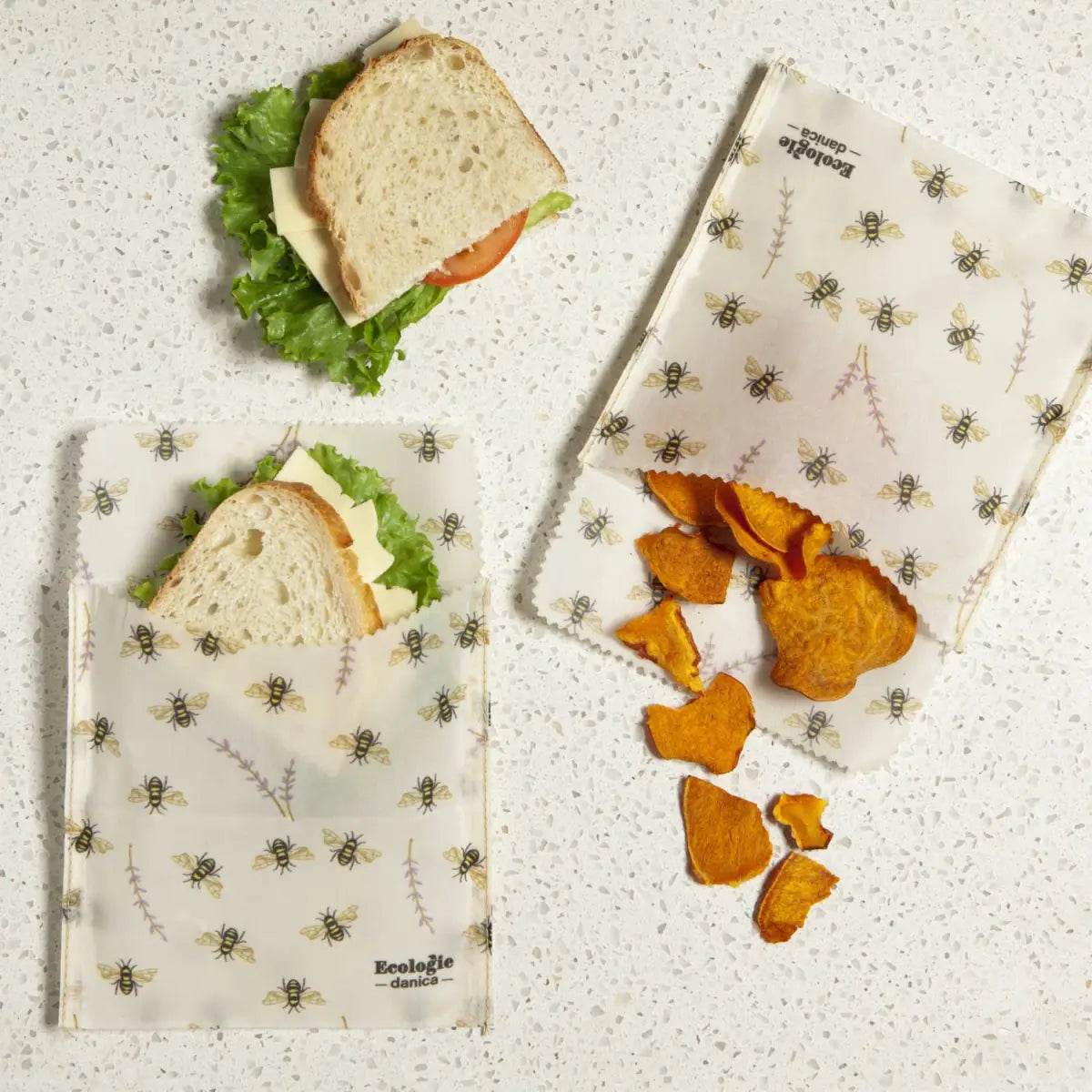 Beeswax Sandwich Bag - Bees - Set of 2 Food Wraps - Ecologie