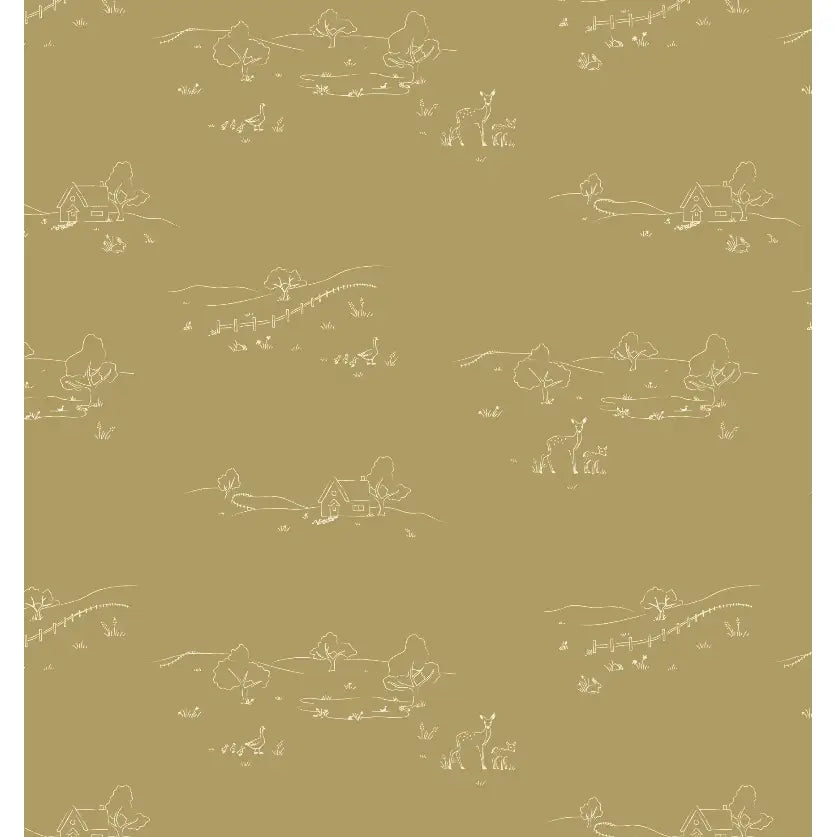 Bennet Wallpaper - Simple House and Deer - by Of Lilies and Fields - Sample 1 foot by 1 foot / Dark - Loomwell Home