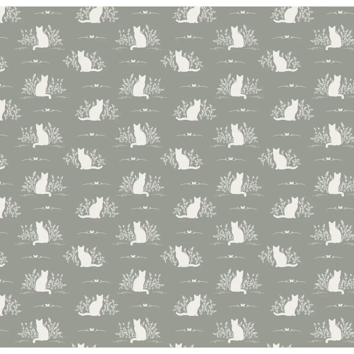 Berlioz Wallpaper - Cats - by Lisee Ree - Sample 1 foot by 1 foot / Sage - Loomwell Home Goods