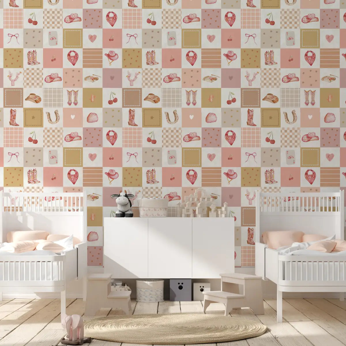 Beth Wallpaper - Cowgirl Checkerboard - by Lumelo And Ginger - Loomwell Home Goods