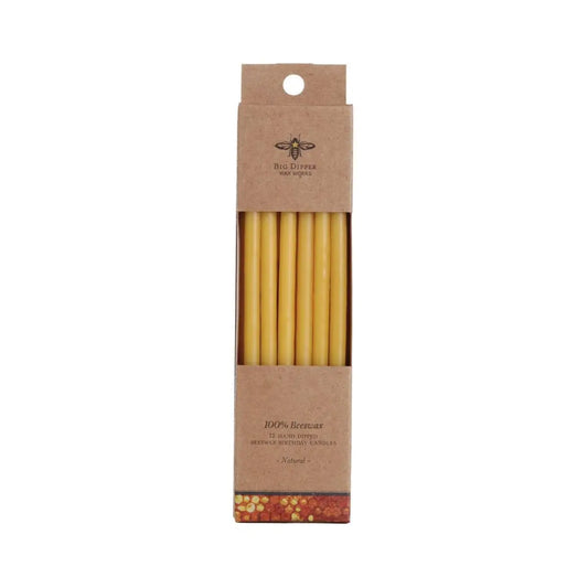 Birthday Candles 6’’ – 100% Beeswax – Hand-Dipped - Natural or Pastel - Natural - Big Dipper Wax Works
