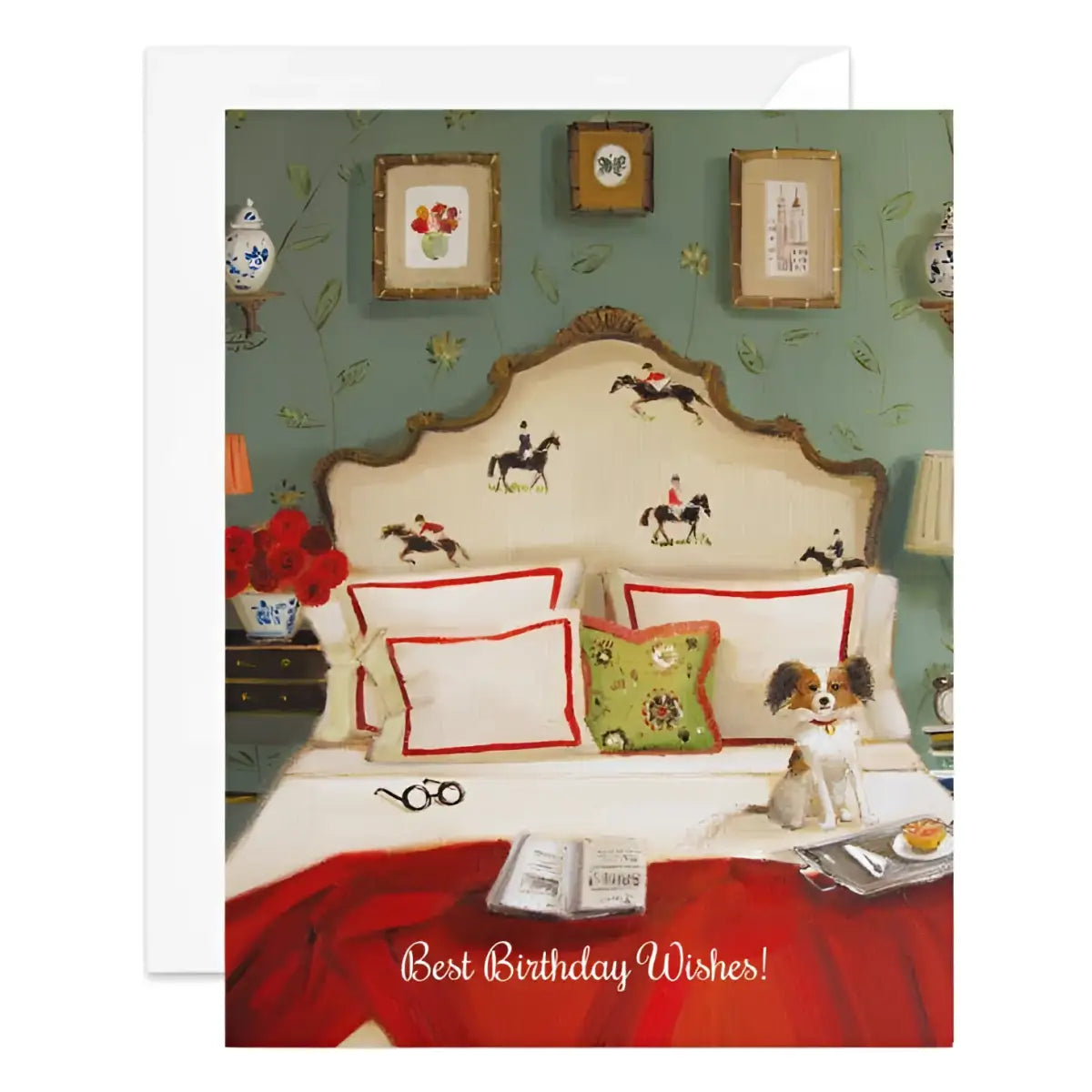 Birthday Card - Bedroom with Horses and Dog - Janet Hill - JANET HILL STUDIO