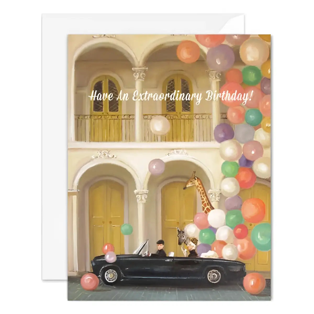 Birthday Card - Black Car and Balloons - Janet Hill - JANET HILL STUDIO