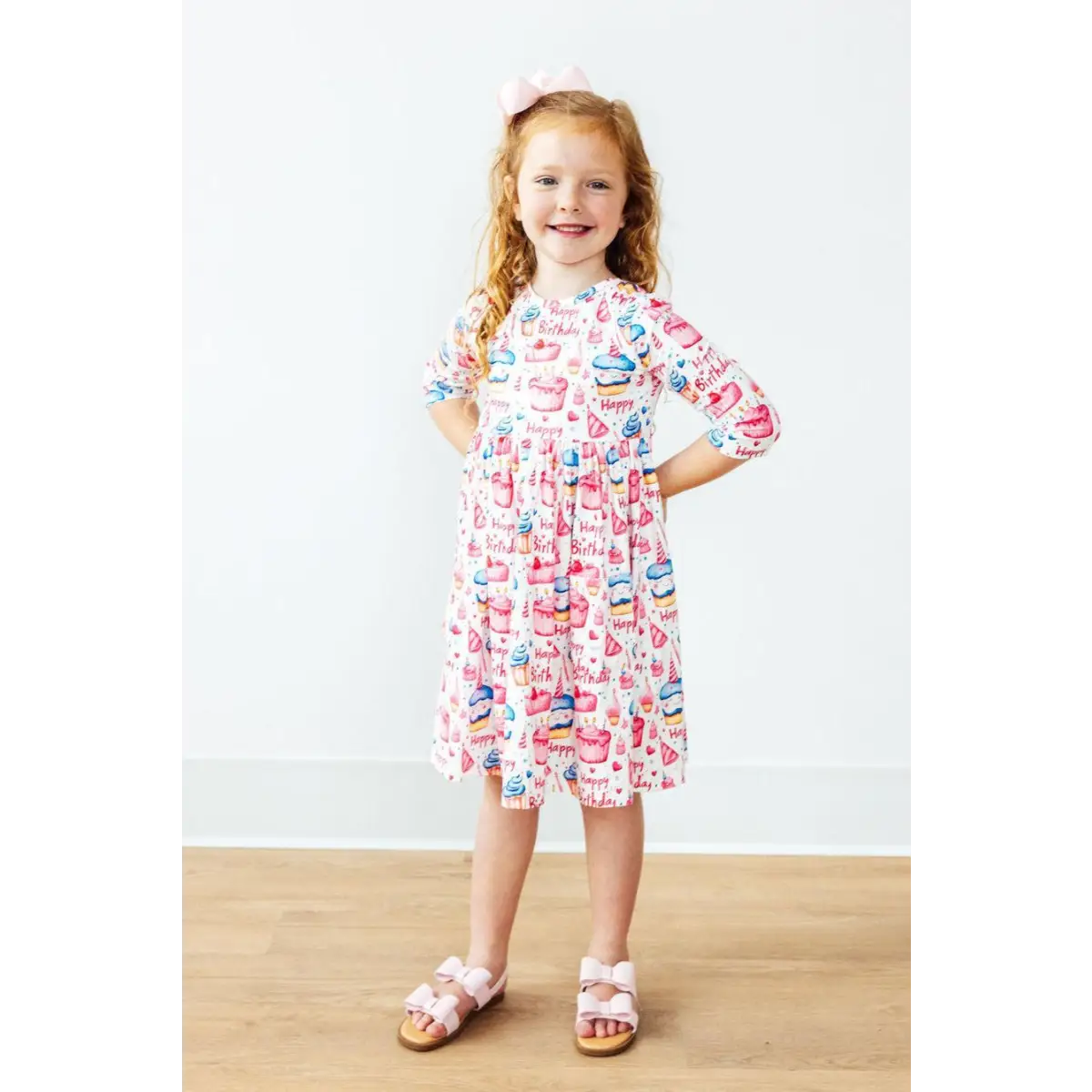 Birthday Girl 3/4 Sleeve Pocket Twirl Dress - Mila & Rose ®