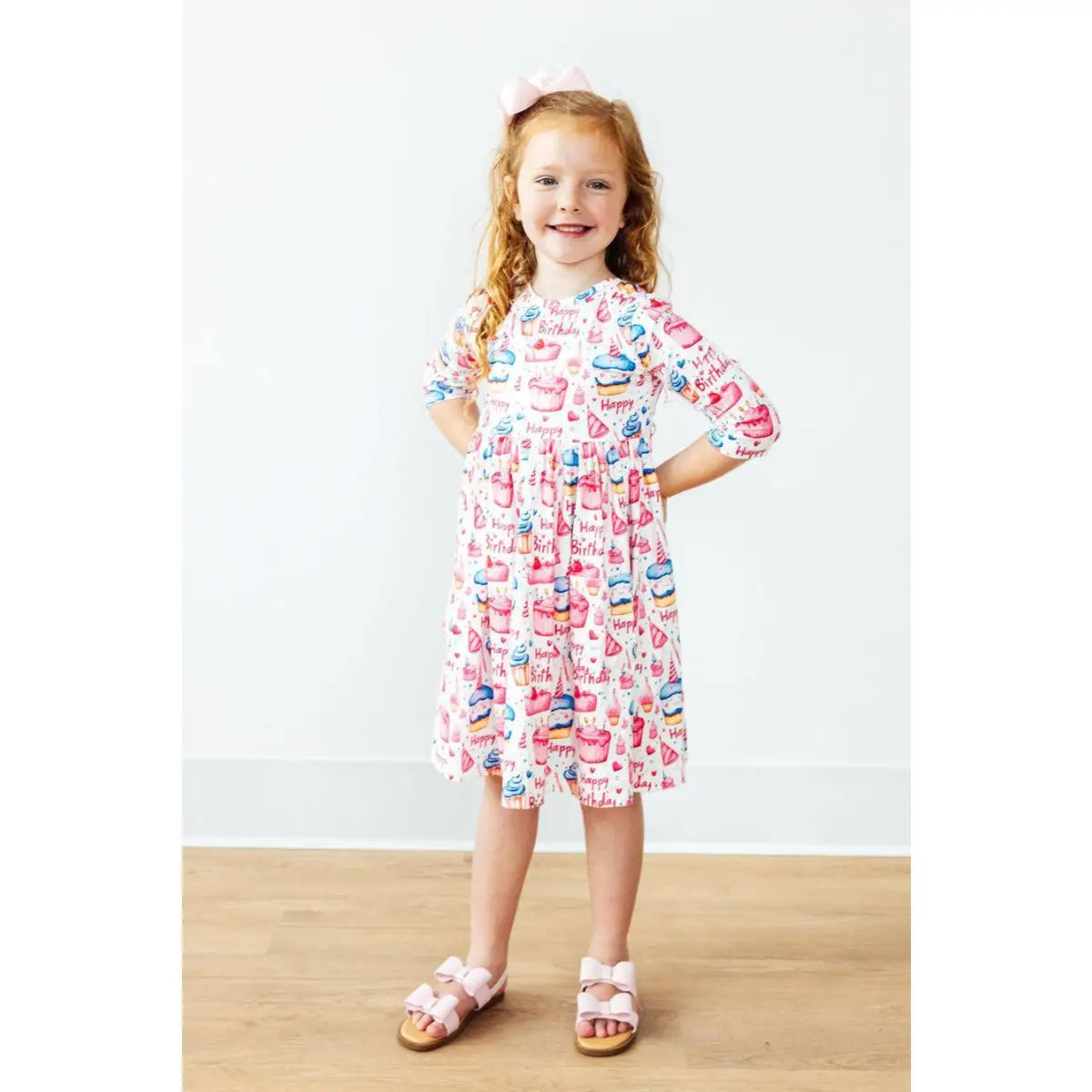 Birthday Girl 3/4 Sleeve Pocket Twirl Dress - Mila & Rose ®